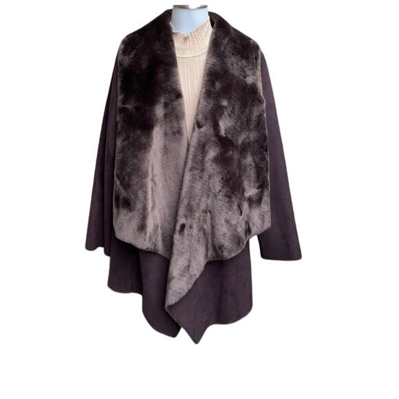 Calvin Klein Open Front Faux Fur Heavy Duty Warm Jacket Night Club Winter Snow - Picture 2 of 16